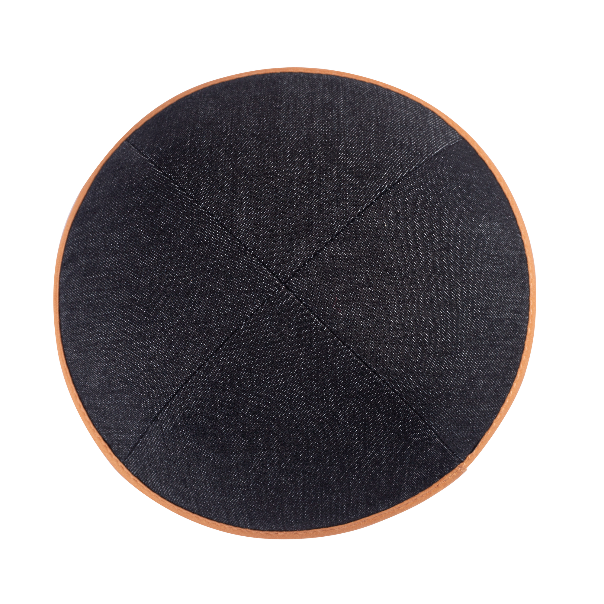 Black Denim Kippah - showing rim trim, six-panel construction