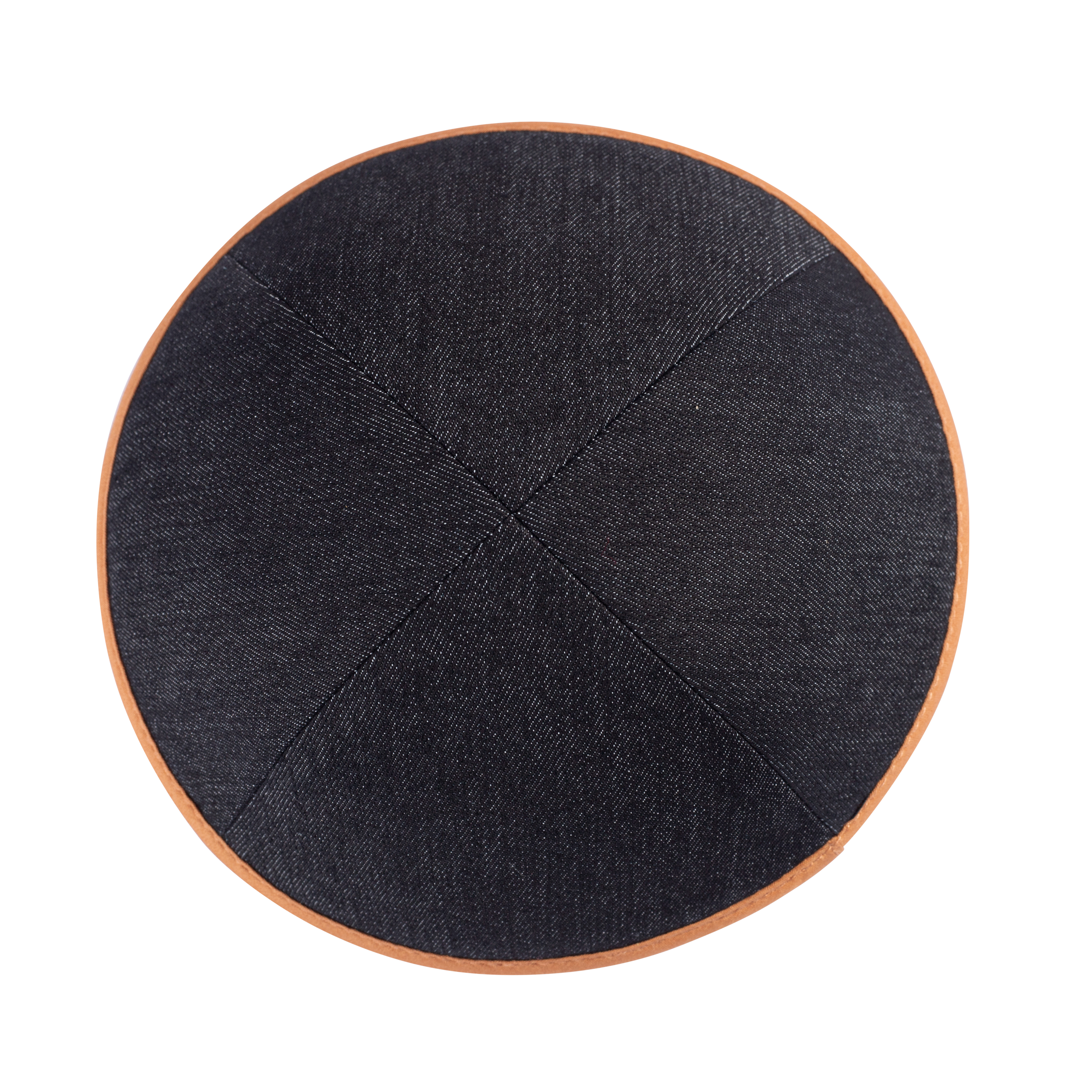 Black Denim Kippah - showing rim trim, six-panel construction