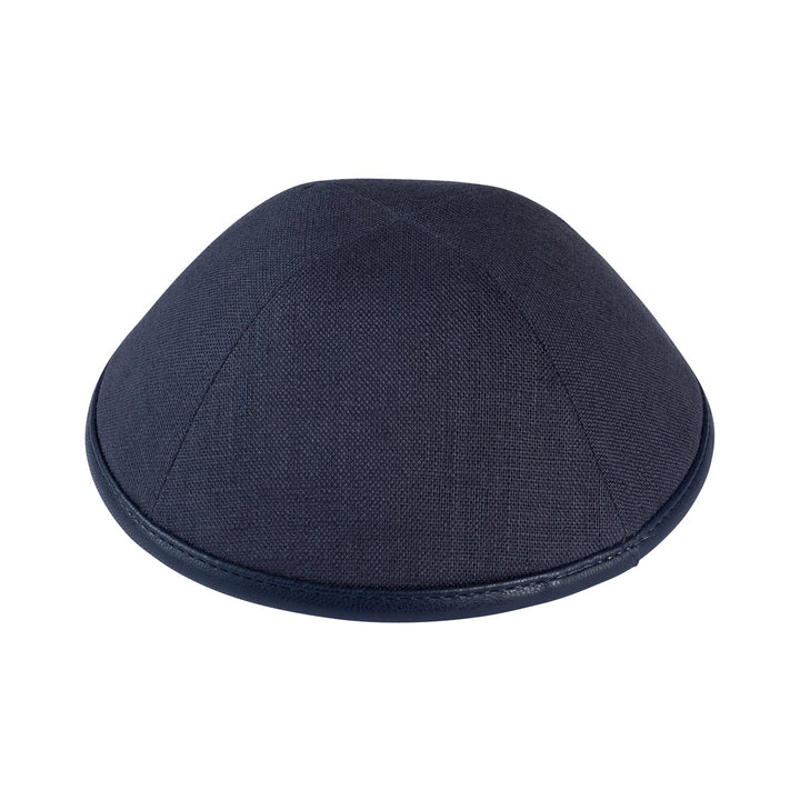 Charcoal Grey Linen Kippah – Leather Rim Yarmulke