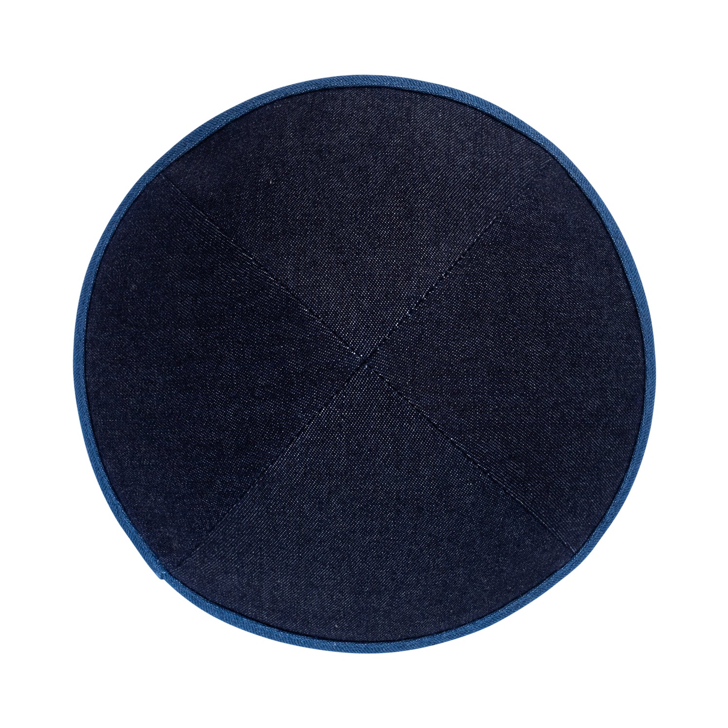 Navy Denim Kippah - showing rim trim, six-panel construction