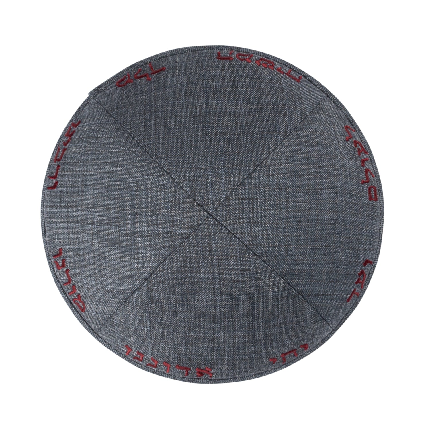 Red Yarmulka Kippah - showing embroidery, six-panel construction