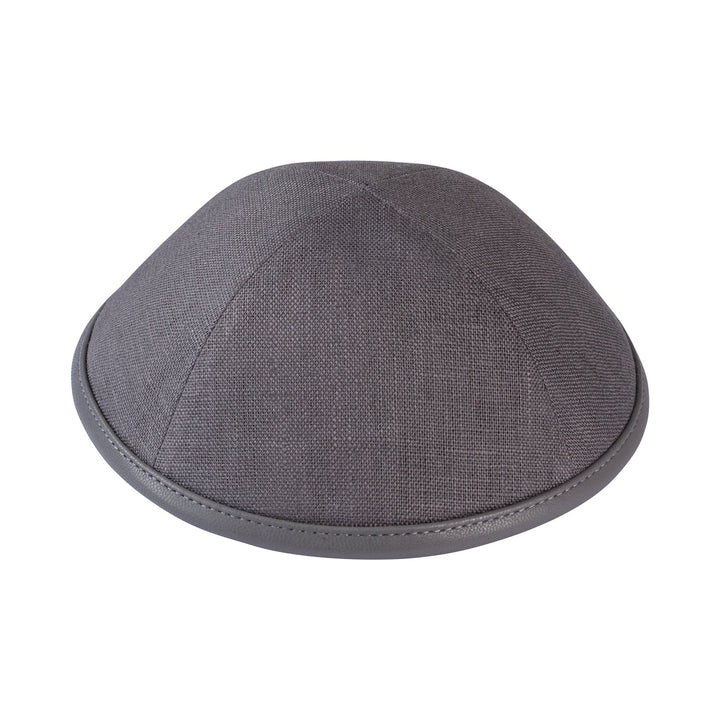 With Rim Kippah – Grey Linen Yarmulke