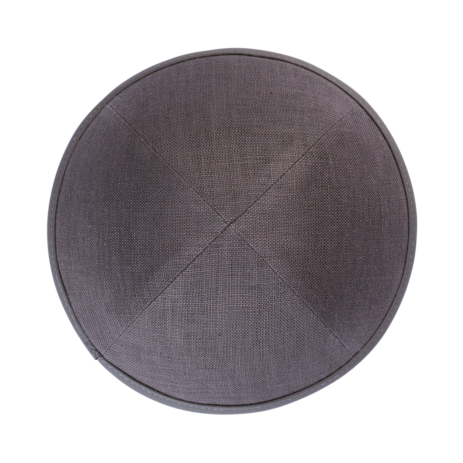Gray Linen Kippah - showing rim trim, six-panel construction