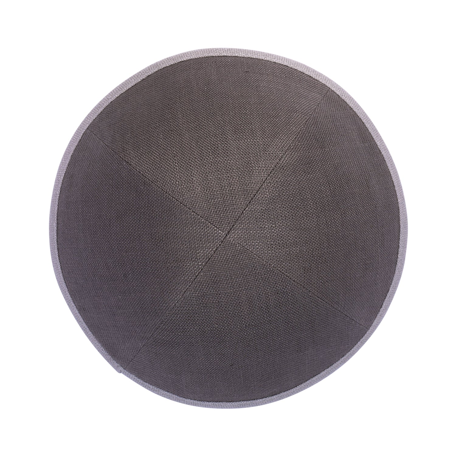 Gray Linen Kippah - showing rim trim, six-panel construction