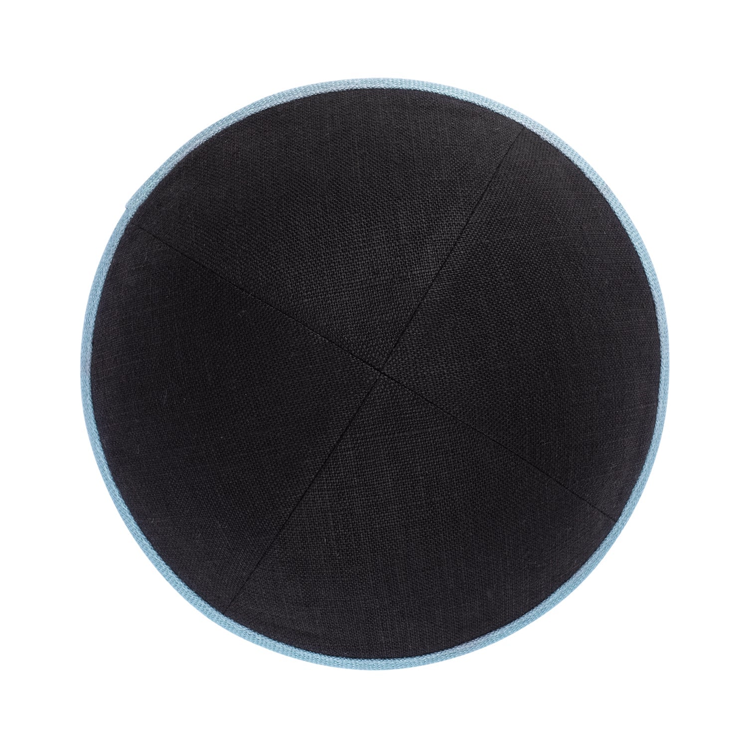 Black Linen Kippah - showing rim trim, six-panel construction