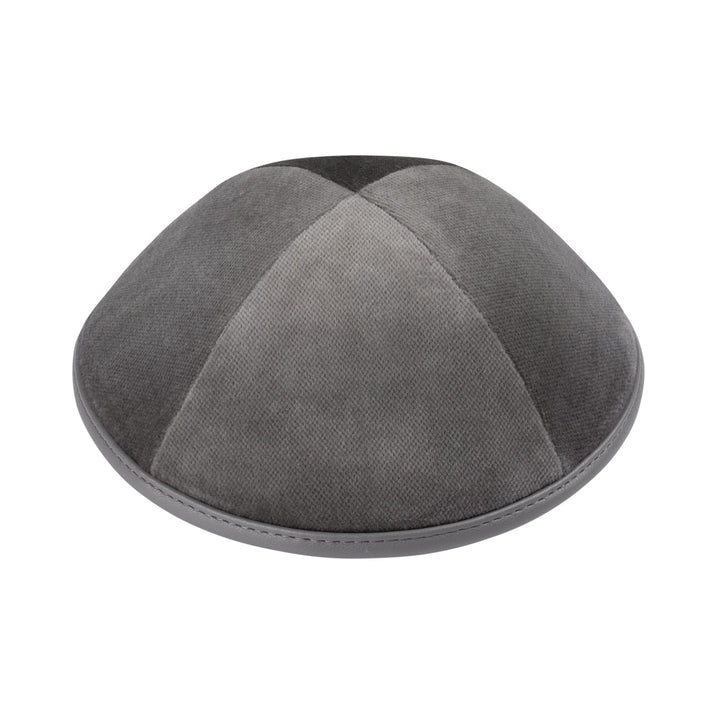 Gray Velvet Kippah – Gray Leather Rim Yarmulke
