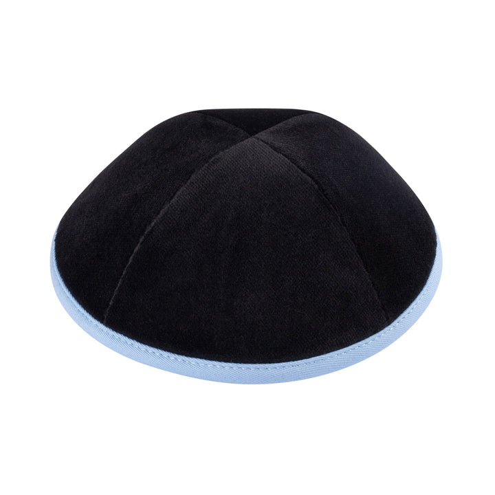 Black Velvet Kippah – Light Blue Rim Yarmulke