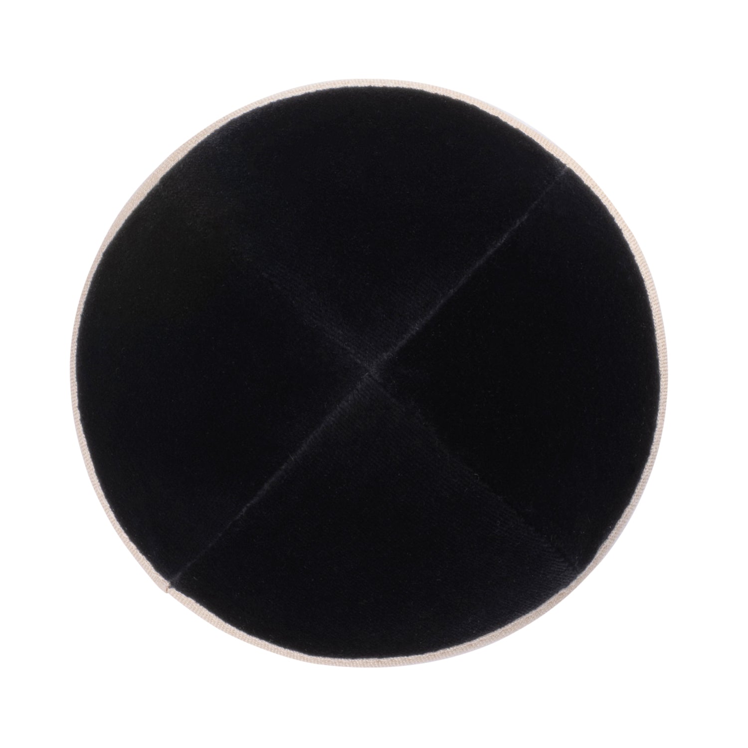 Beige Linen Kippah - showing rim trim, six-panel construction