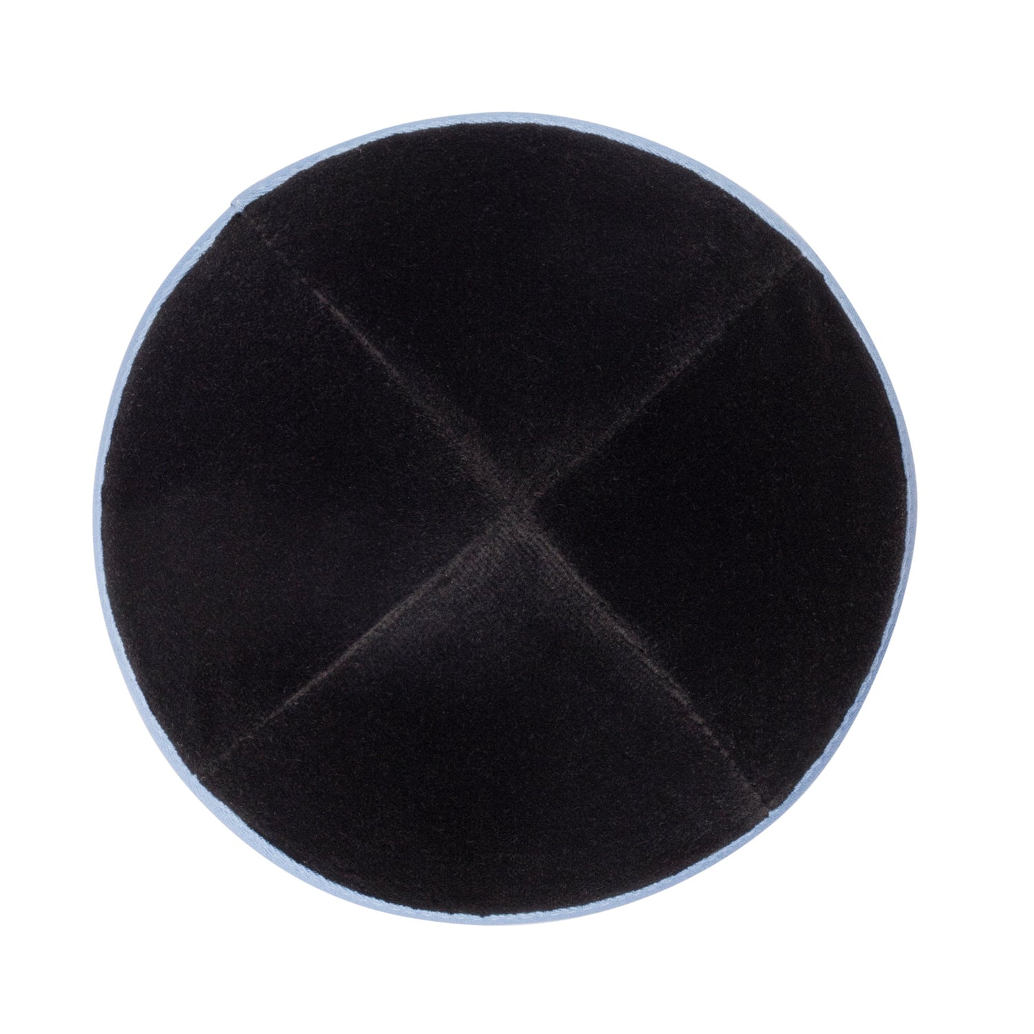 Black Velvet Kippah - showing rim trim, six-panel construction