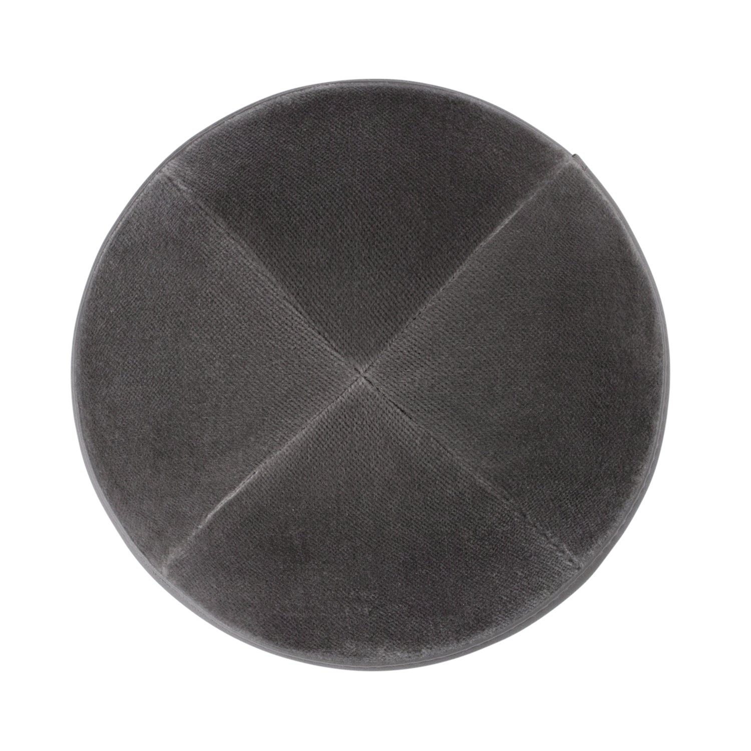 Gray Leather Kippah - showing rim trim, six-panel construction
