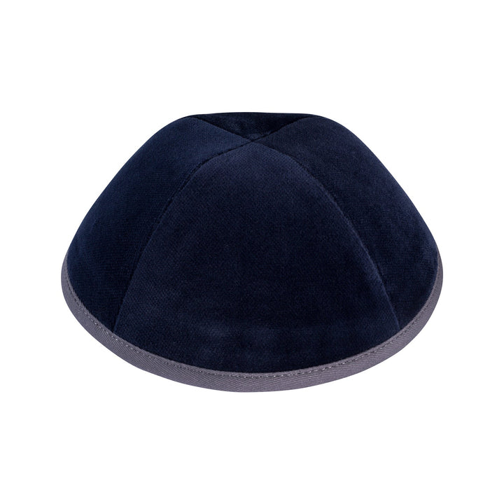 Navy Velvet Kippah – Gray Rim Yarmulke