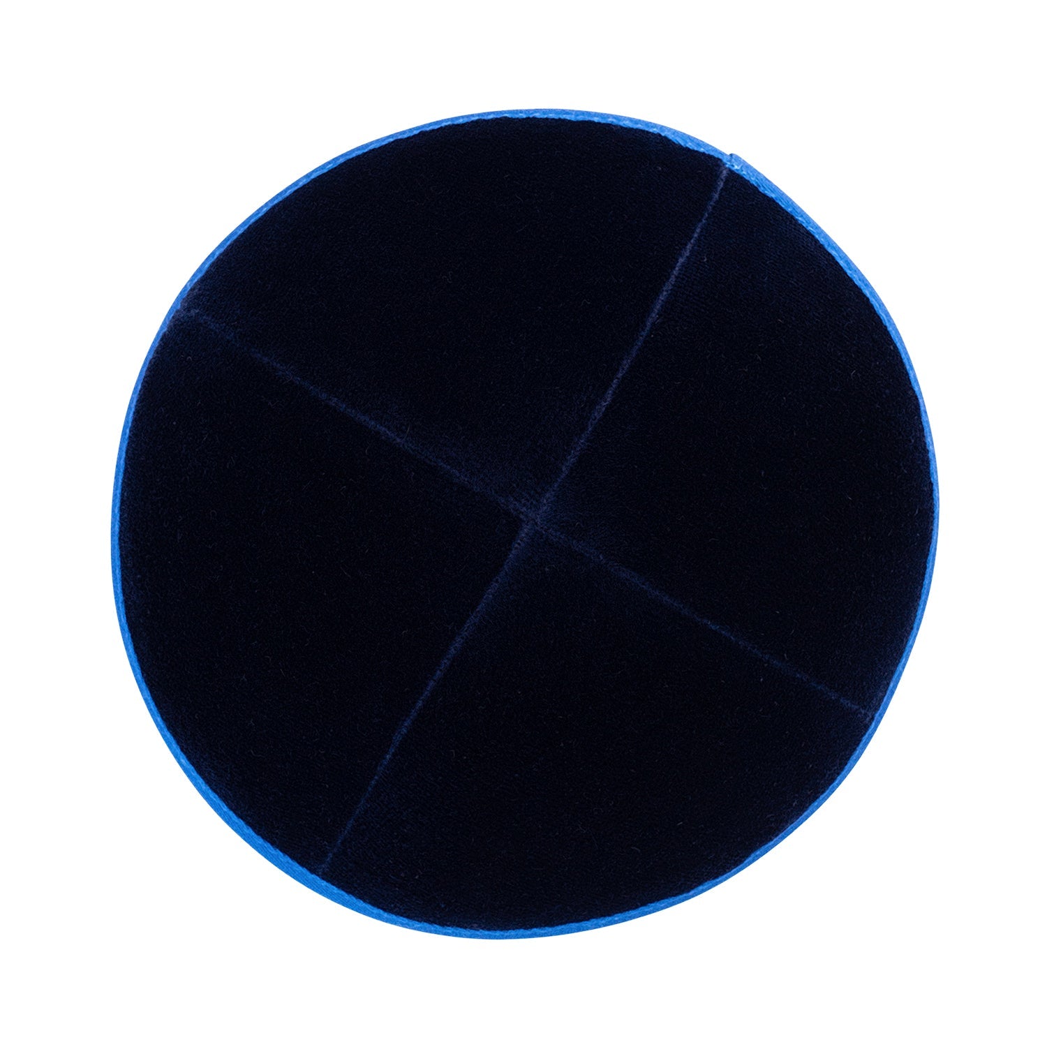 Navy Velvet Kippah - showing rim trim, six-panel construction