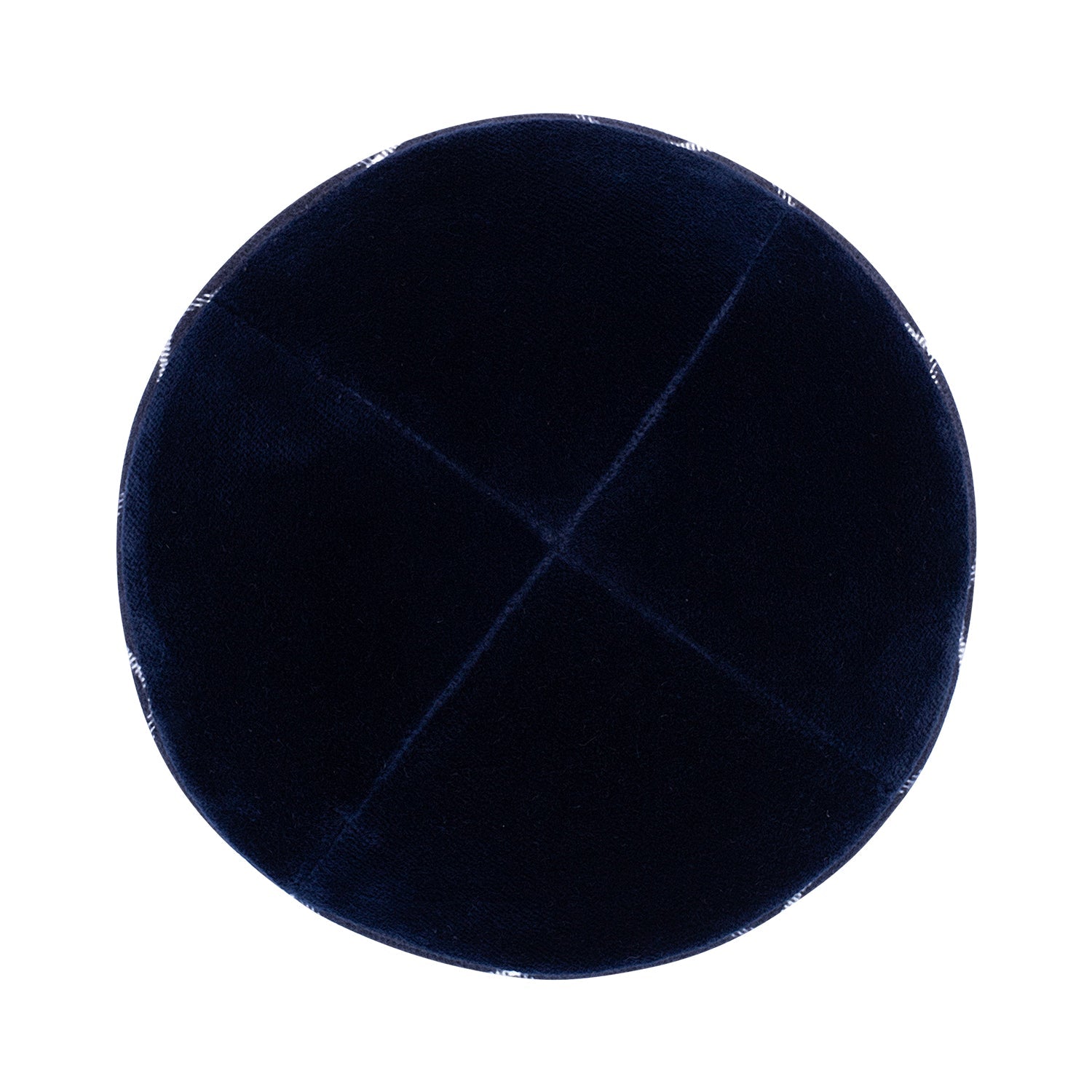 Navy Velvet Kippah - showing rim trim, six-panel construction