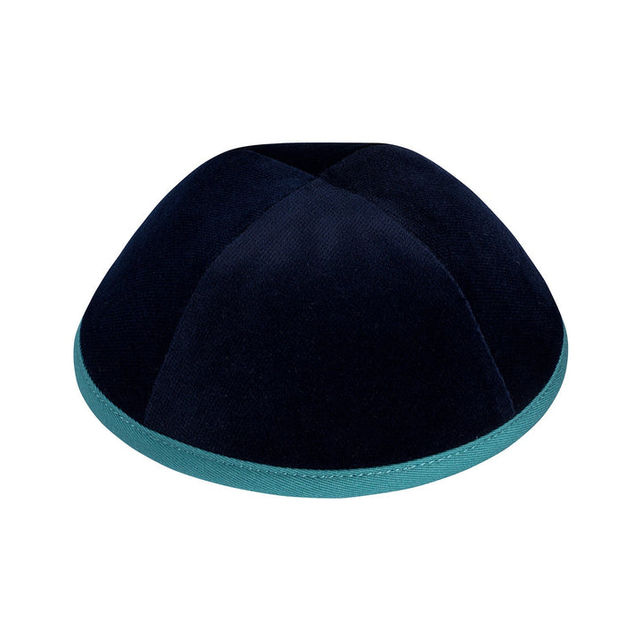Navy Velvet Kippah – Persian Green Rim Yarmulke