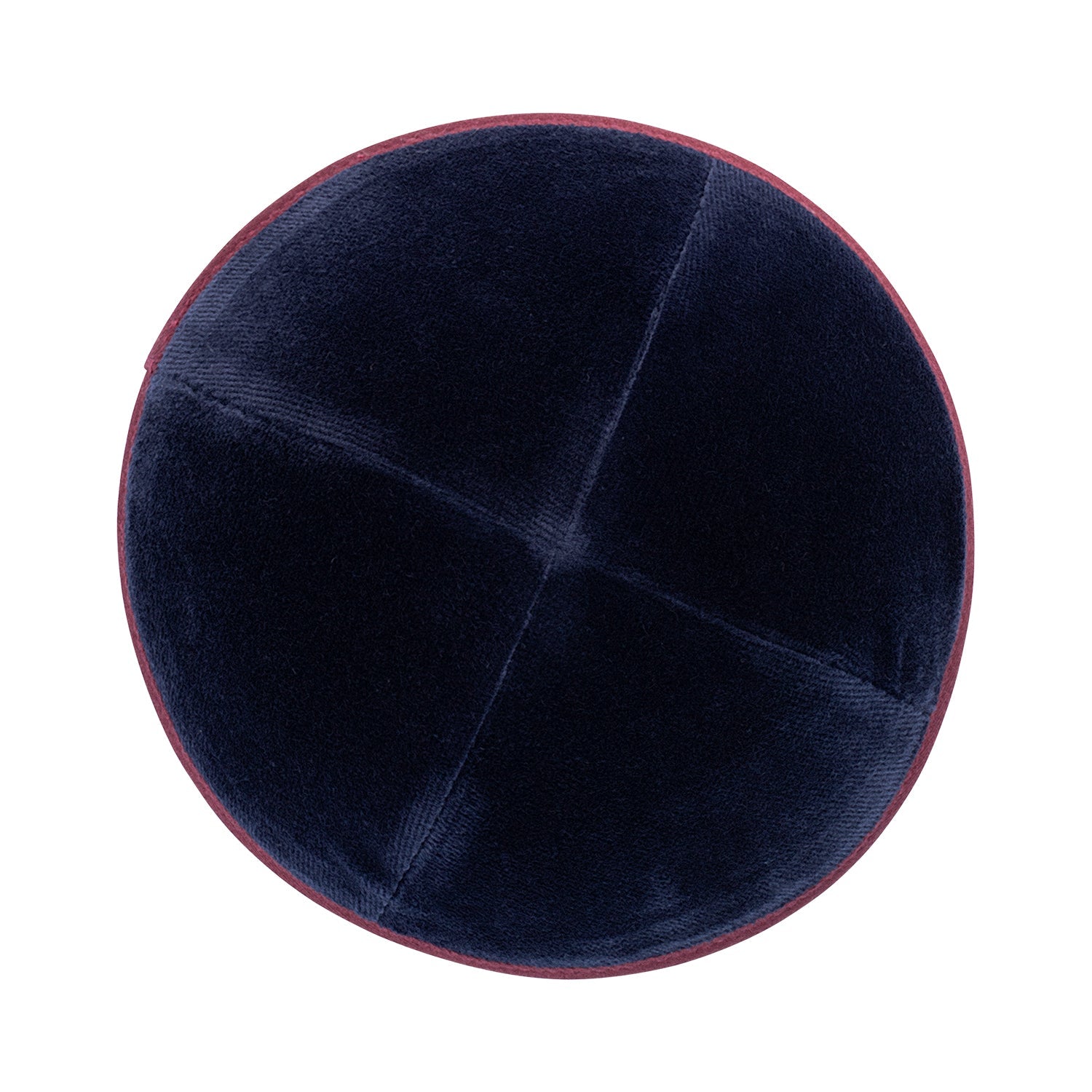 Navy Velvet Kippah - showing rim trim, six-panel construction