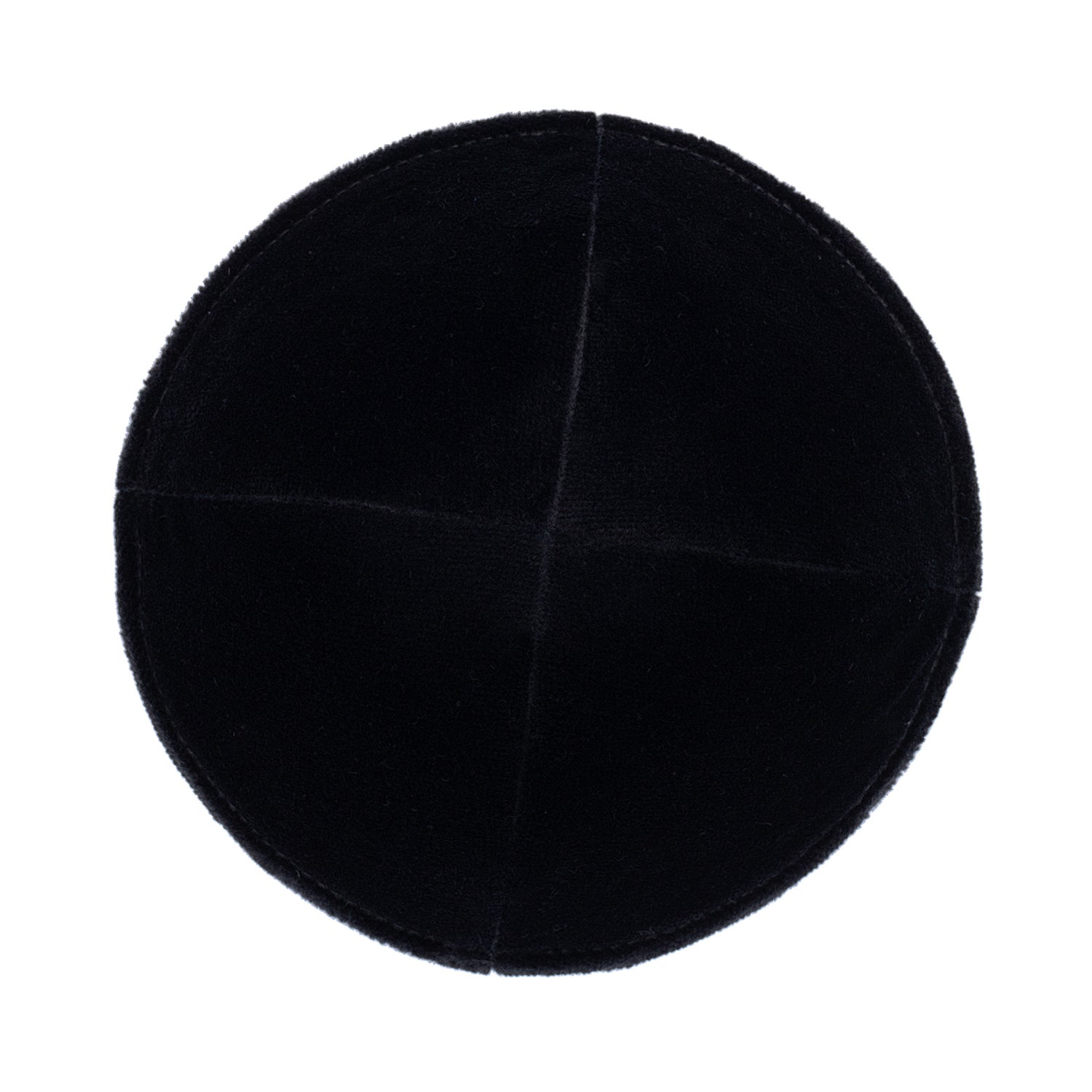 Black Velvet Kippah - showing rim trim, six-panel construction