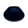 One of the ten navy velvet four-panel kippot in the set, front view