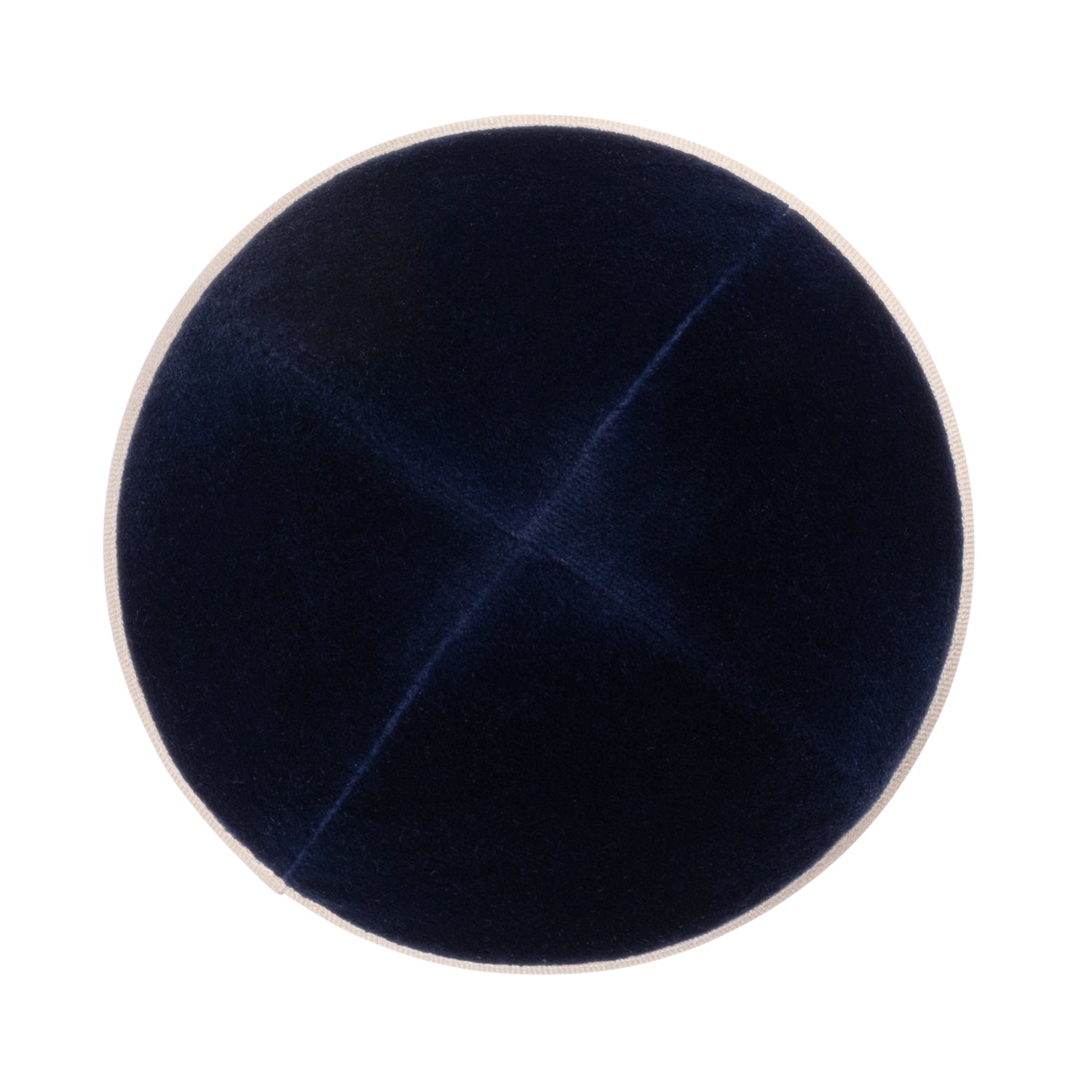 Beige Linen Kippah - showing rim trim, six-panel construction