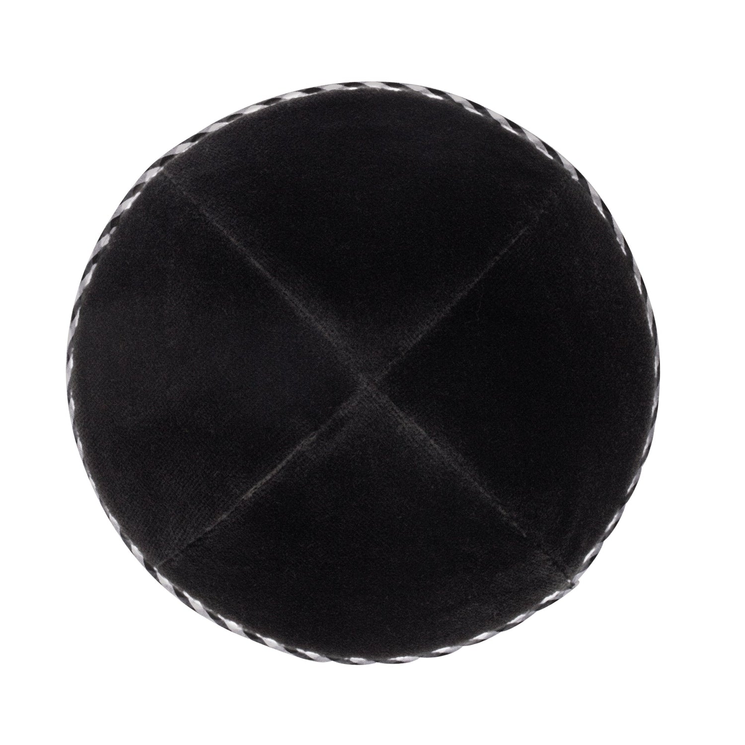 Black Velvet Kippah - showing rim trim, six-panel construction