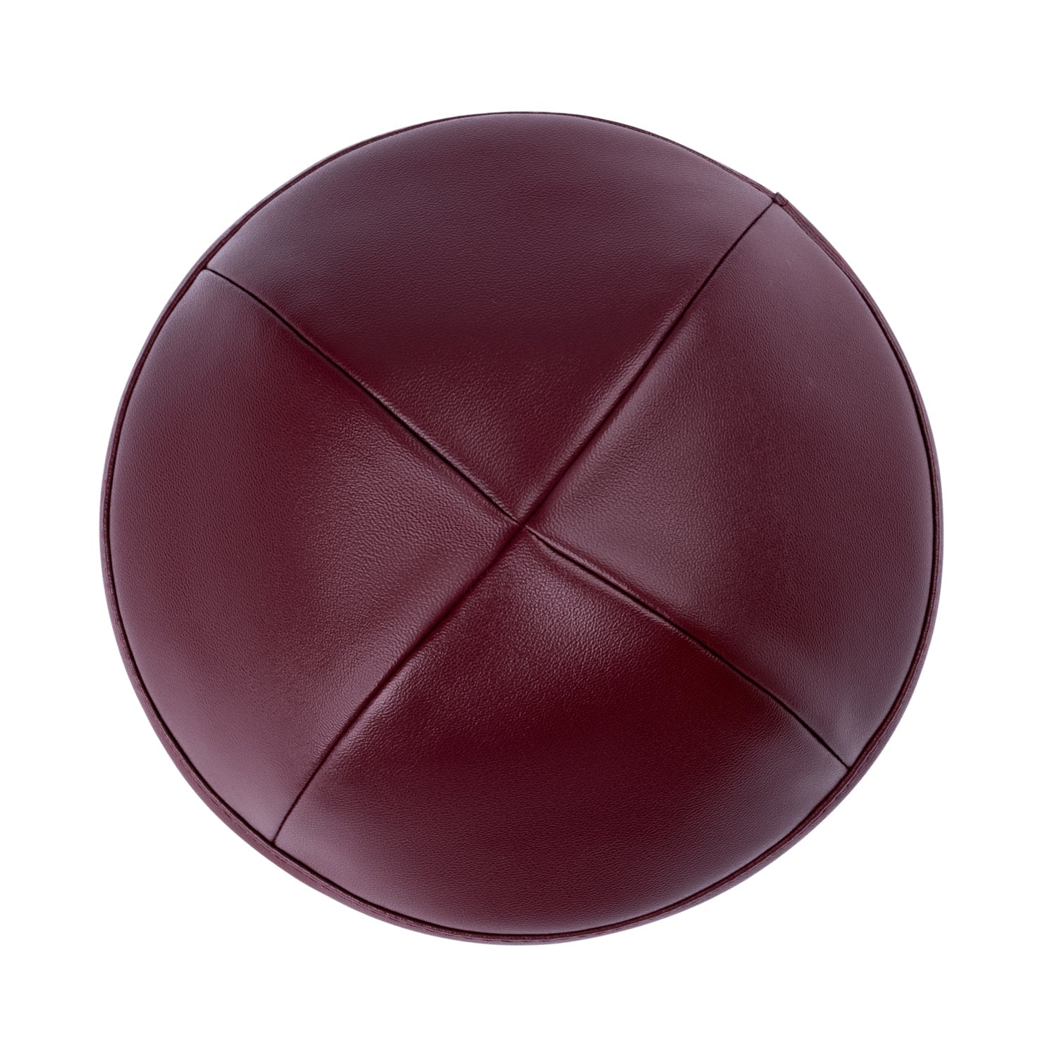 Maroon Leather Kippah - side view showing six-panel design