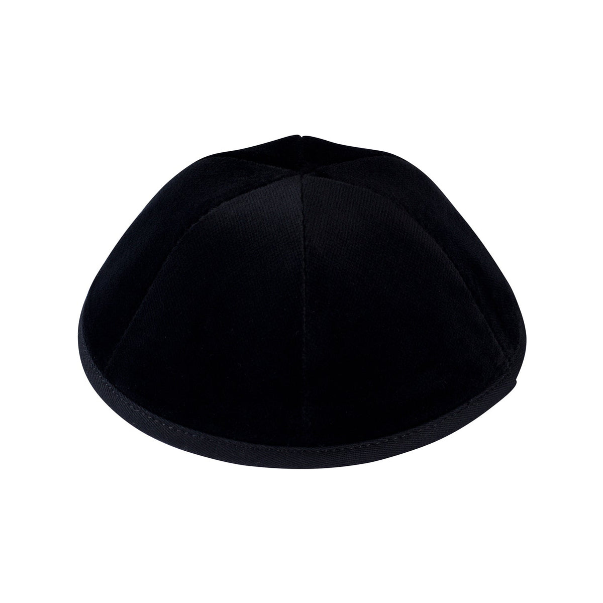 Six-panel black velvet kippah, the set's six-panel option