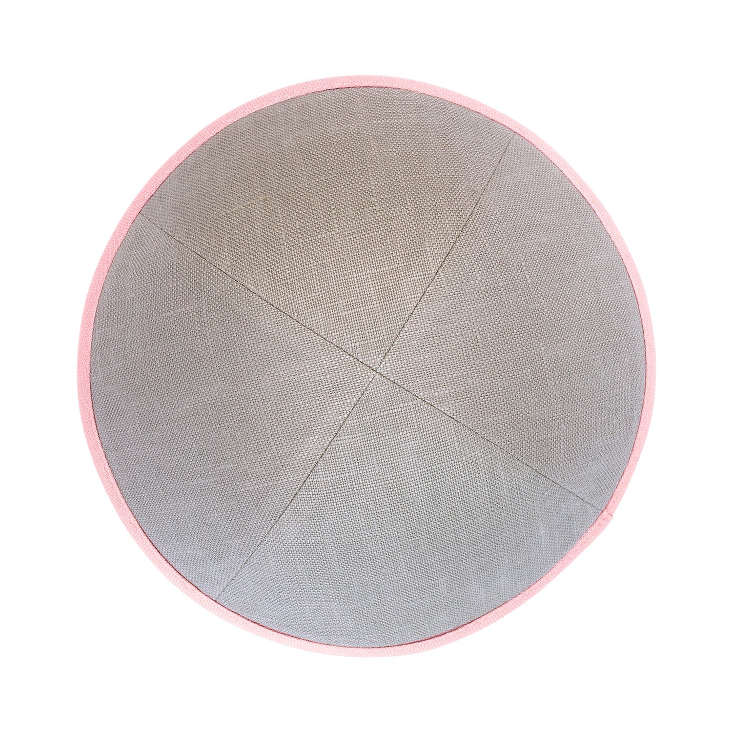 Pink Linen Kippah - showing rim trim, six-panel construction