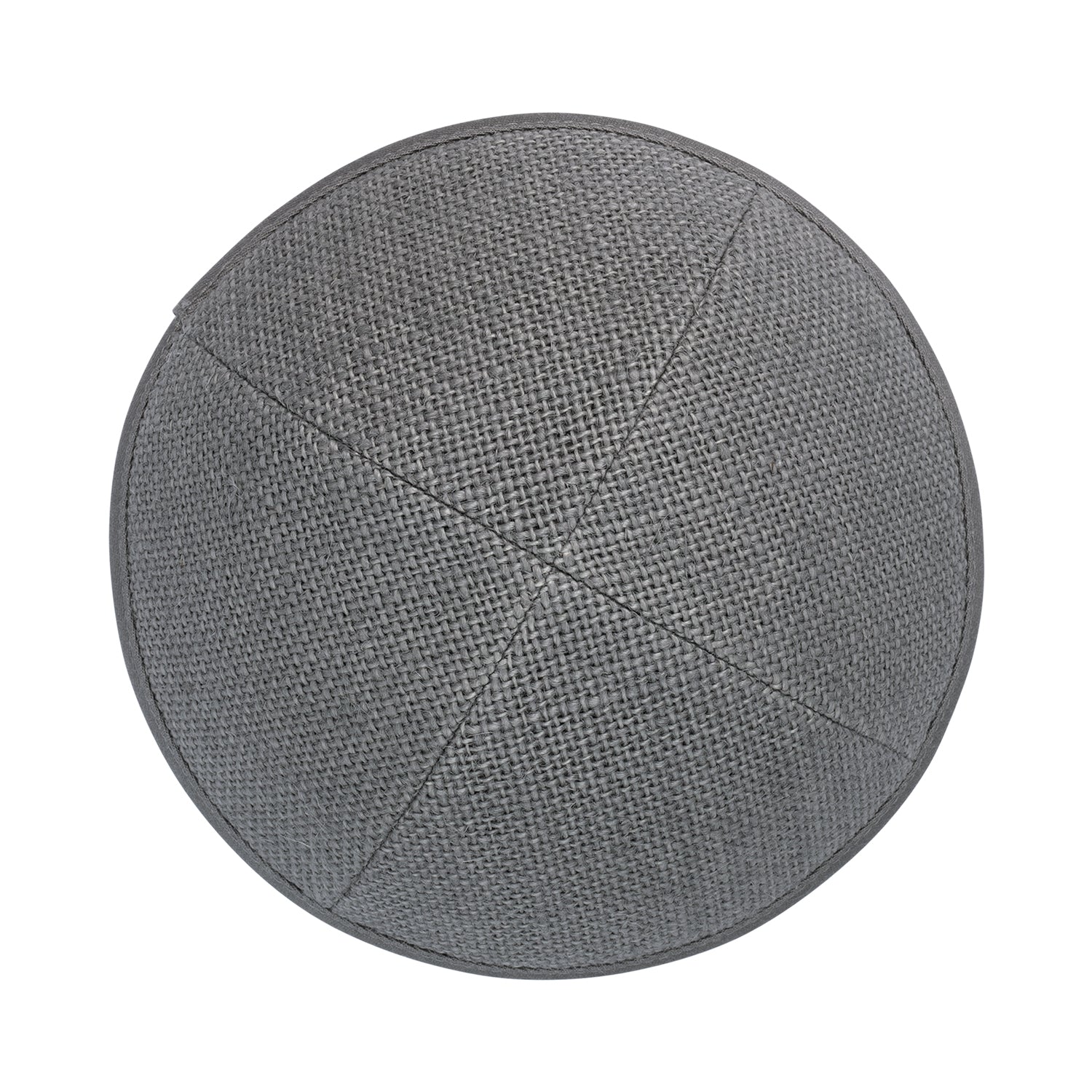 Gray Burlap Kippah - showing rim trim, six-panel construction