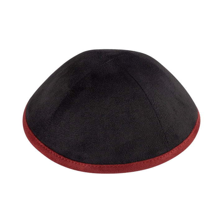 Black Suede Kippah – Red Rim Yarmulke