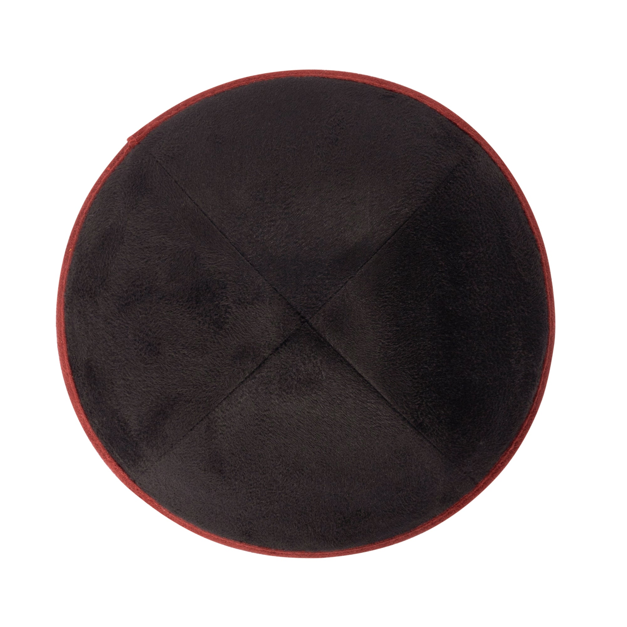 Black Suede Kippah - showing rim trim, six-panel construction