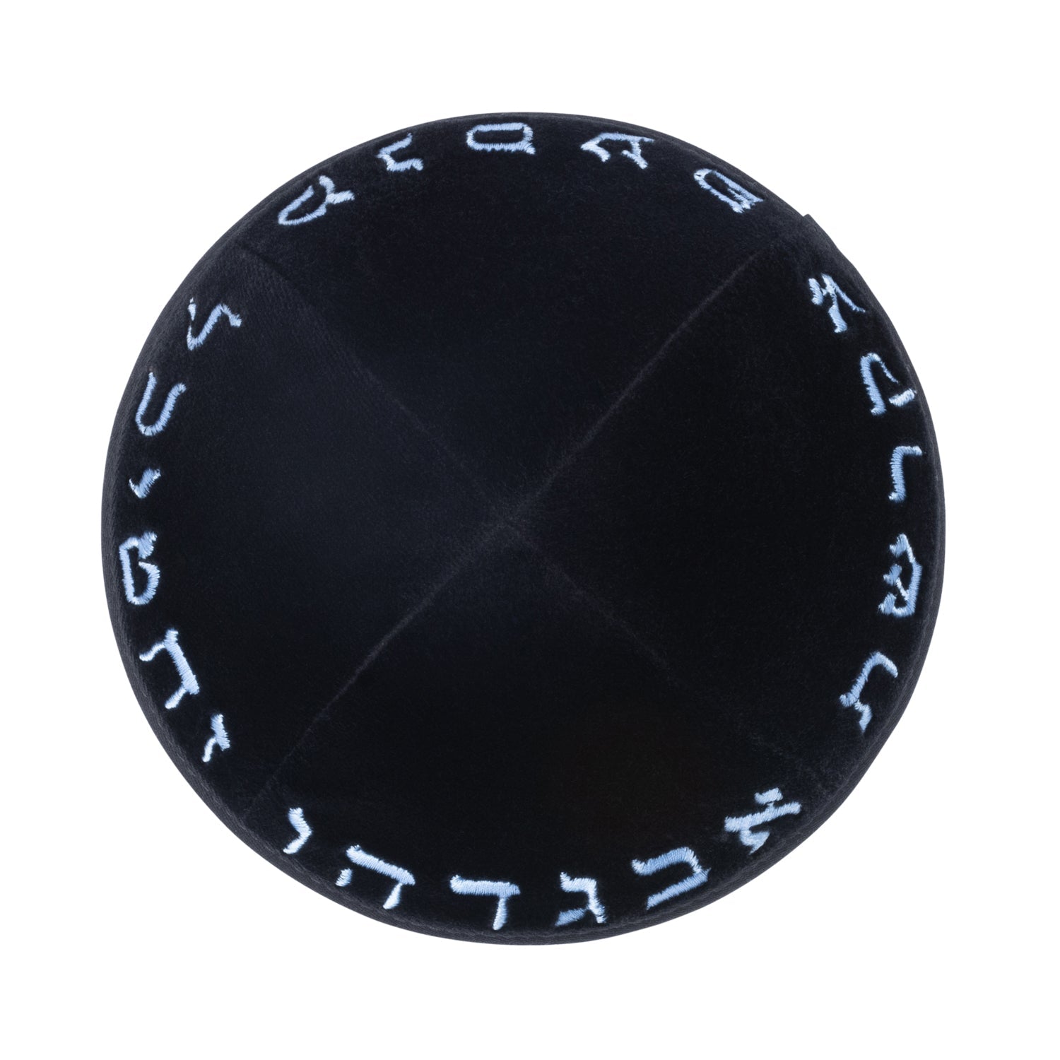 Black Velvet Kippah - side view showing six-panel design