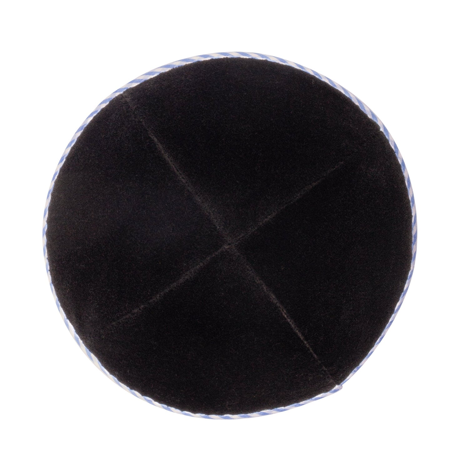 Black Velvet Kippah - showing rim trim, six-panel construction