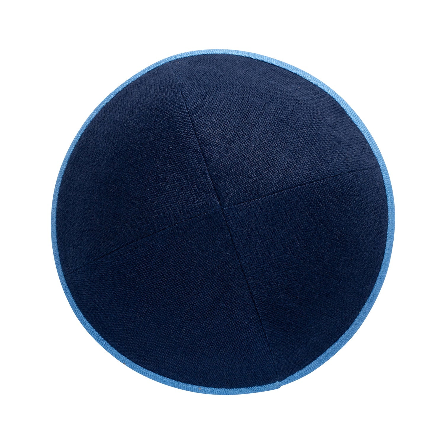Navy Linen Kippah - showing rim trim, six-panel construction