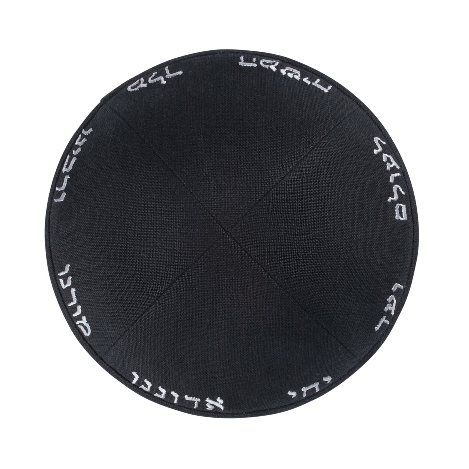 Black Linen Kippah - side view showing six-panel design