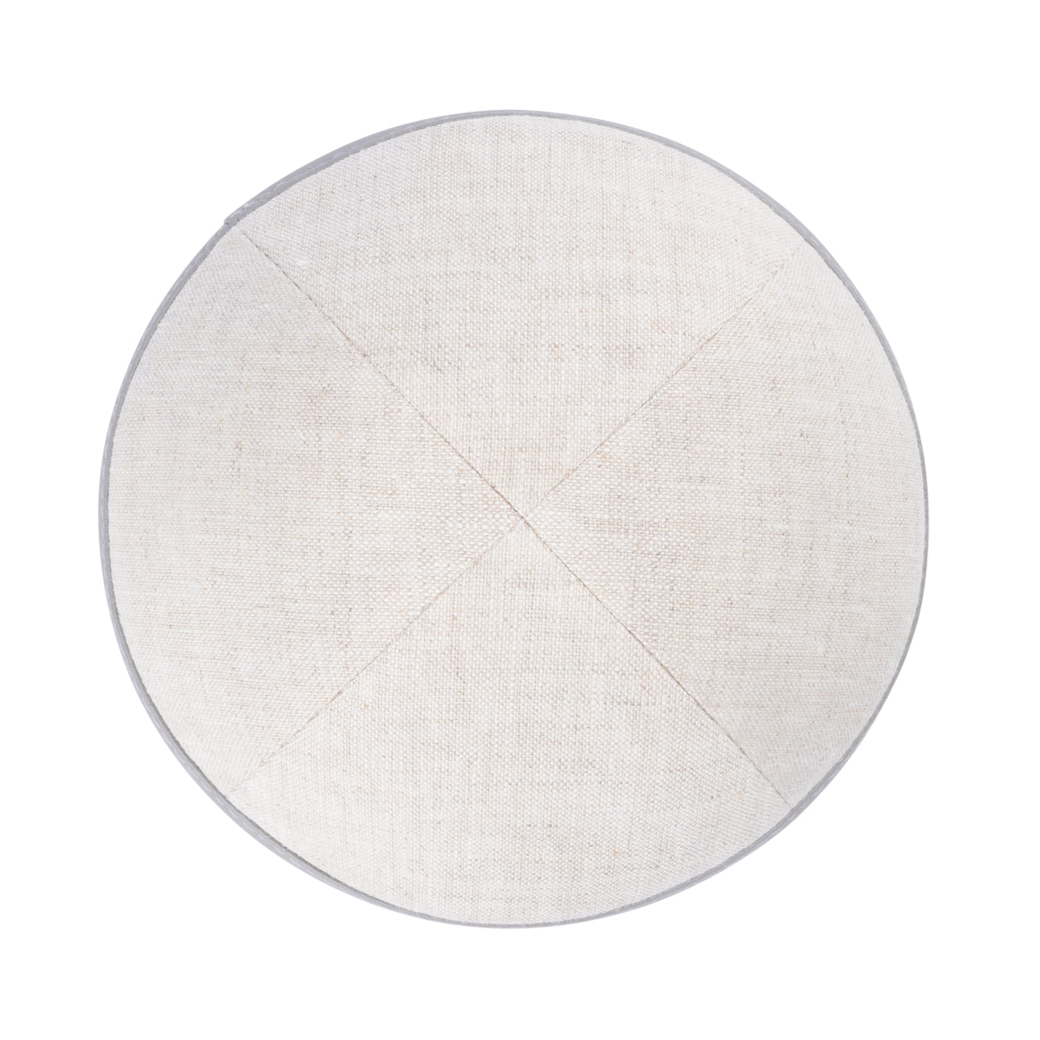 Tan Linen Kippah - showing rim trim, six-panel construction