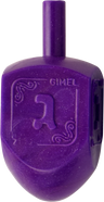 Large purple plastic dreidel with a raised Gimmel and the letter name on its face
