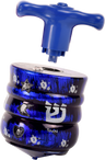 Blue laser light up dreidel with a T handle and a Shin on the body