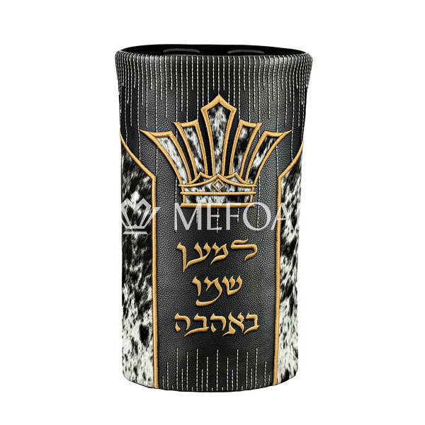 Leather & Fur Torah Mantle — Design 498, Black