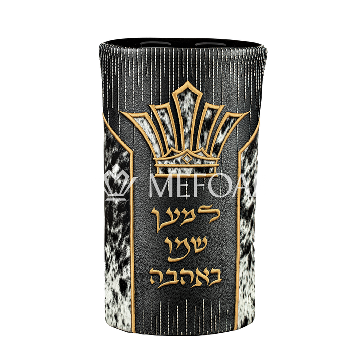 Leather & Fur Torah Mantle — Design 498, Black
