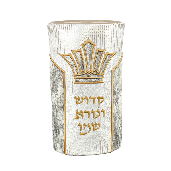 Leather & Fur Torah Mantle — Design 498, White