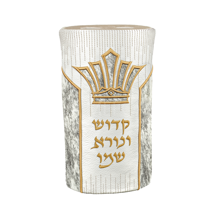 Leather & Fur Torah Mantle — Design 498, White