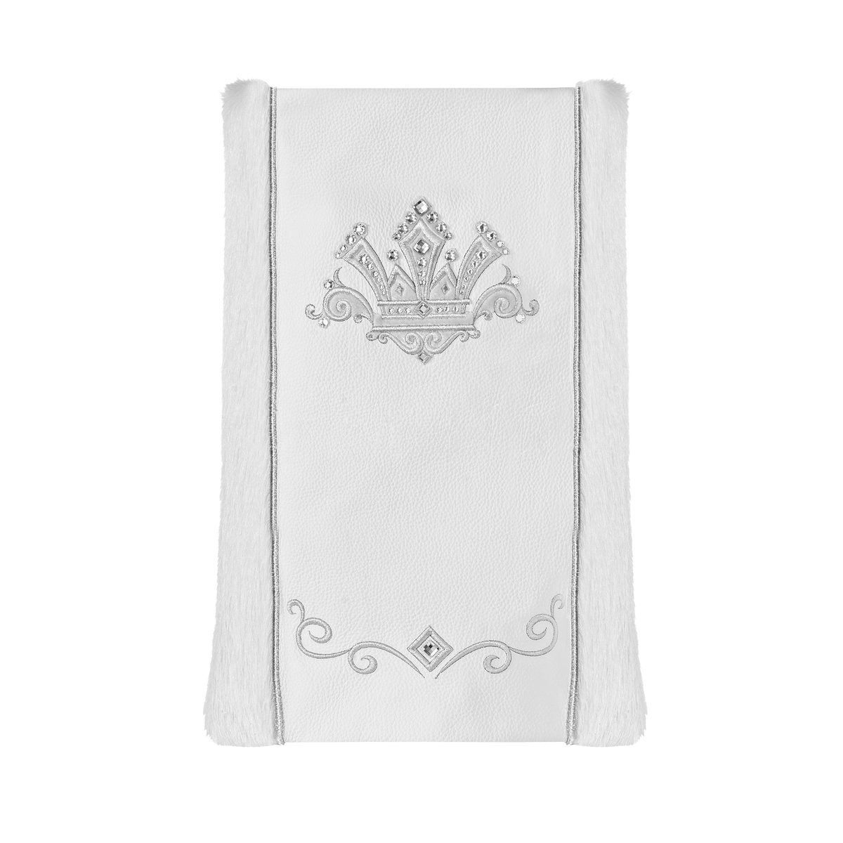 Leather and Fur Torah Mantle, style 345, White — front view