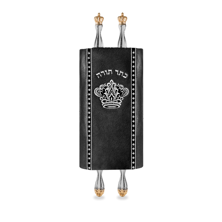 Leather and Fur Torah Mantle - style #348 - Black