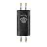 Leather and Fur Torah Mantle, style 348, Black — front view with Torah rollers