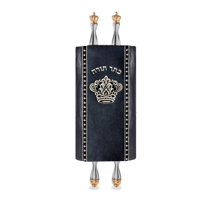 Leather and Fur Torah Mantle - style #348 - Grey