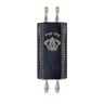 Leather and Fur Torah Mantle, style 348, Grey — front view with Torah rollers