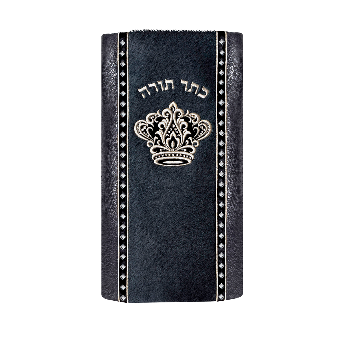 Leather and Fur Torah Mantle, style 348, Grey — front view