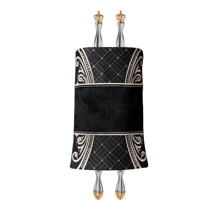 Leather and Fur Torah Mantle - style #362 - Black