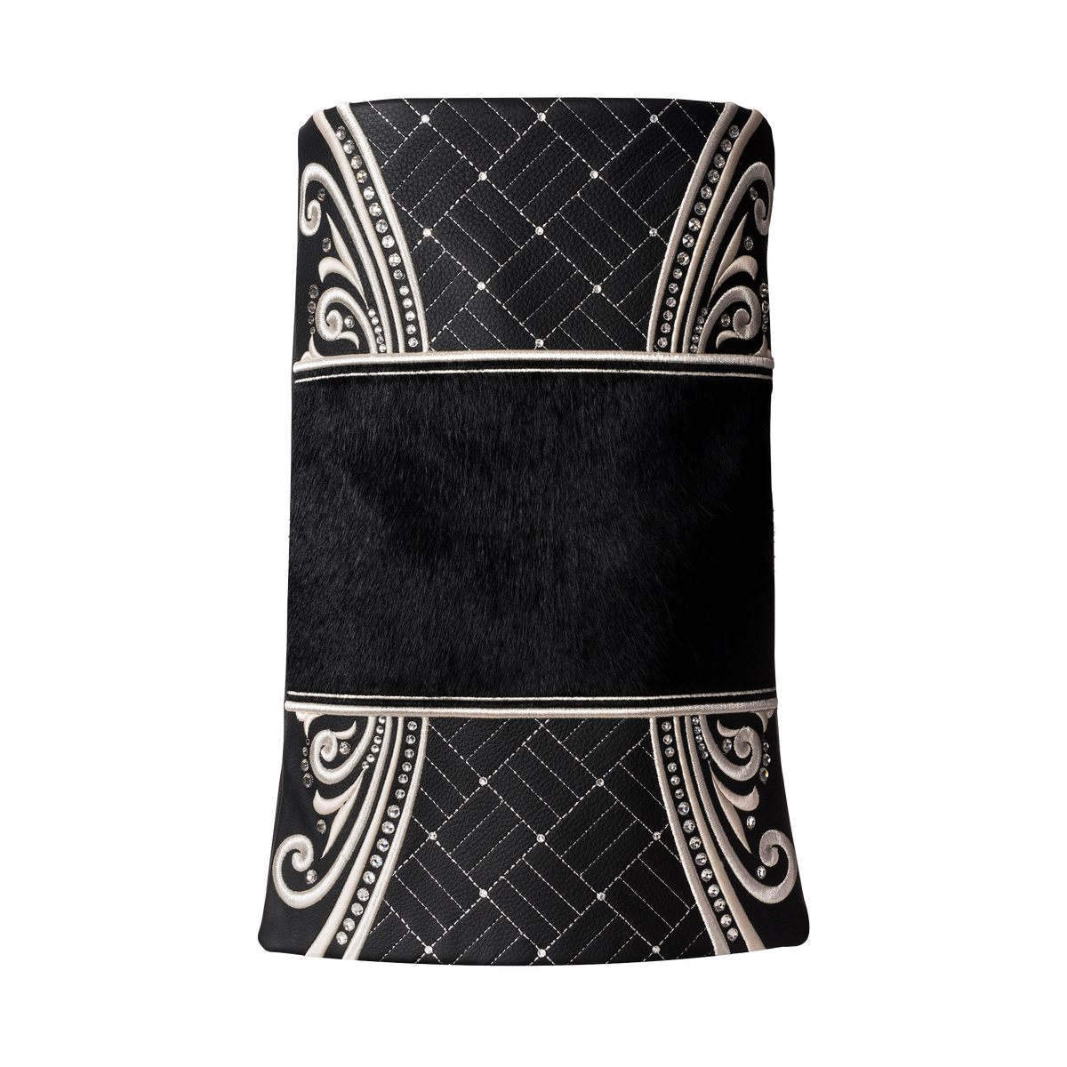 Leather and Fur Torah Mantle, style 362, Black — front view