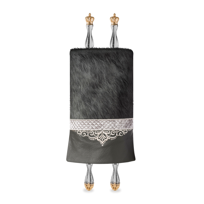 Leather & Fur Torah Mantle - Style #323 - Grey