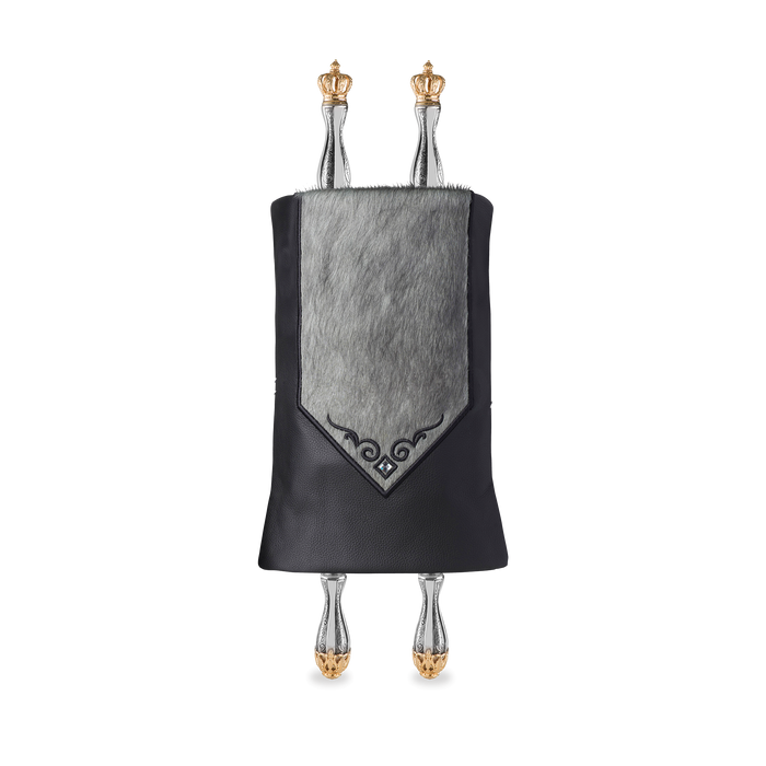 Leather & Fur Torah Mantle - Style #380 - Grey